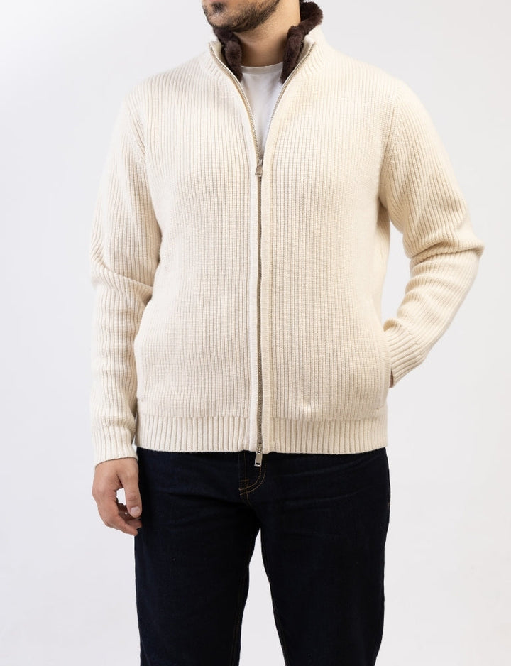 Pothiares Full Fur lined Cardigan | Navy