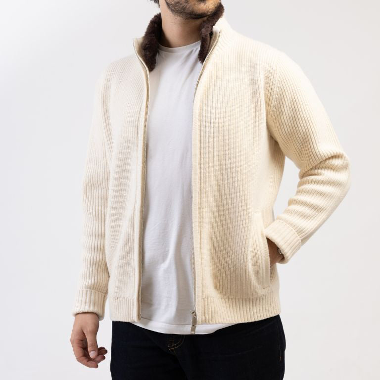 Pothiares Full Fur lined Cardigan | Navy