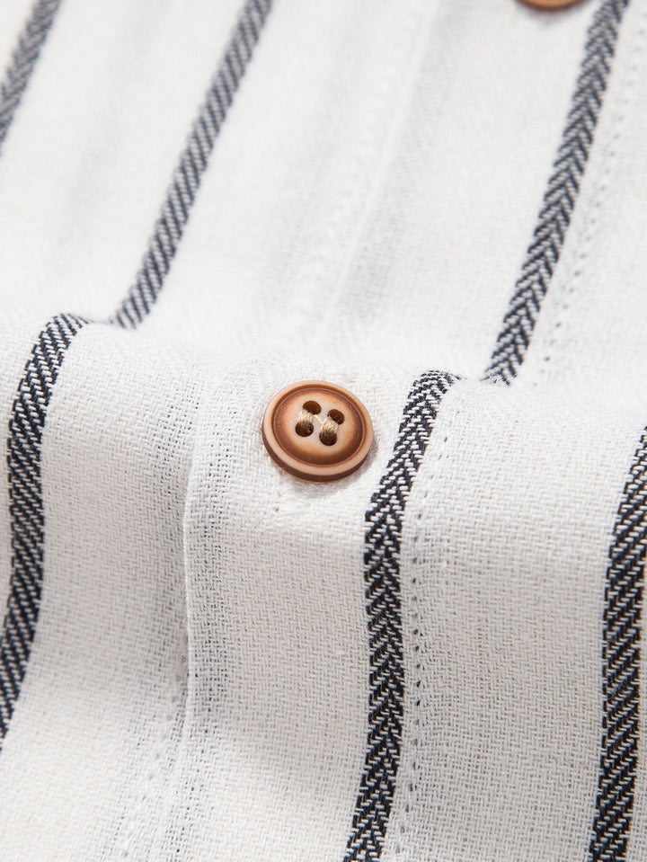 Cotton Blend Striped Button-Down Shirt & Straight Linen Pants