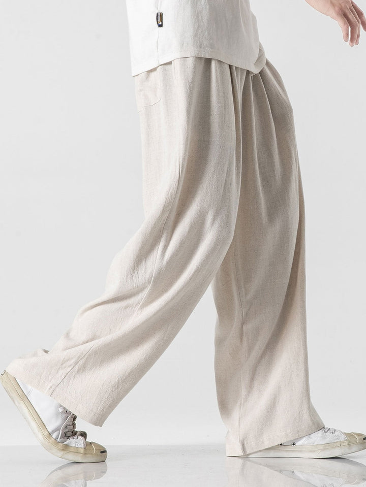 Linen and Cotton Mix Relax Fit Wide Trousers