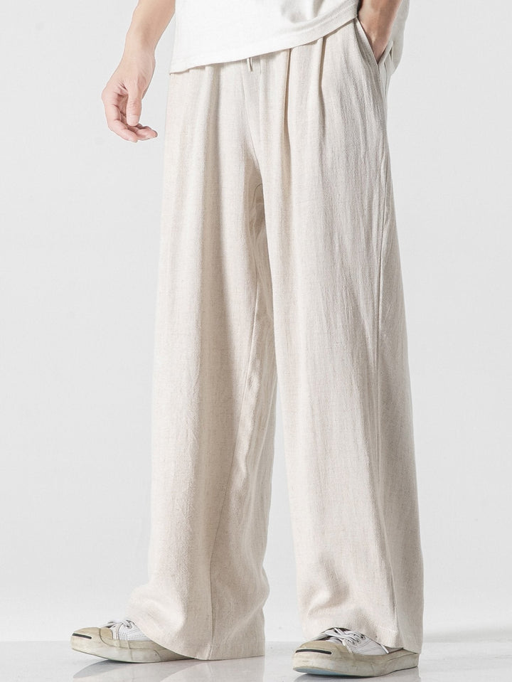 Linen and Cotton Mix Relax Fit Wide Trousers