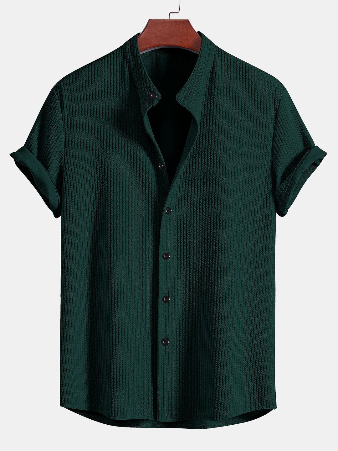 Muscle Fit Ribbed Stand-Up Collar Shirt & Shorts