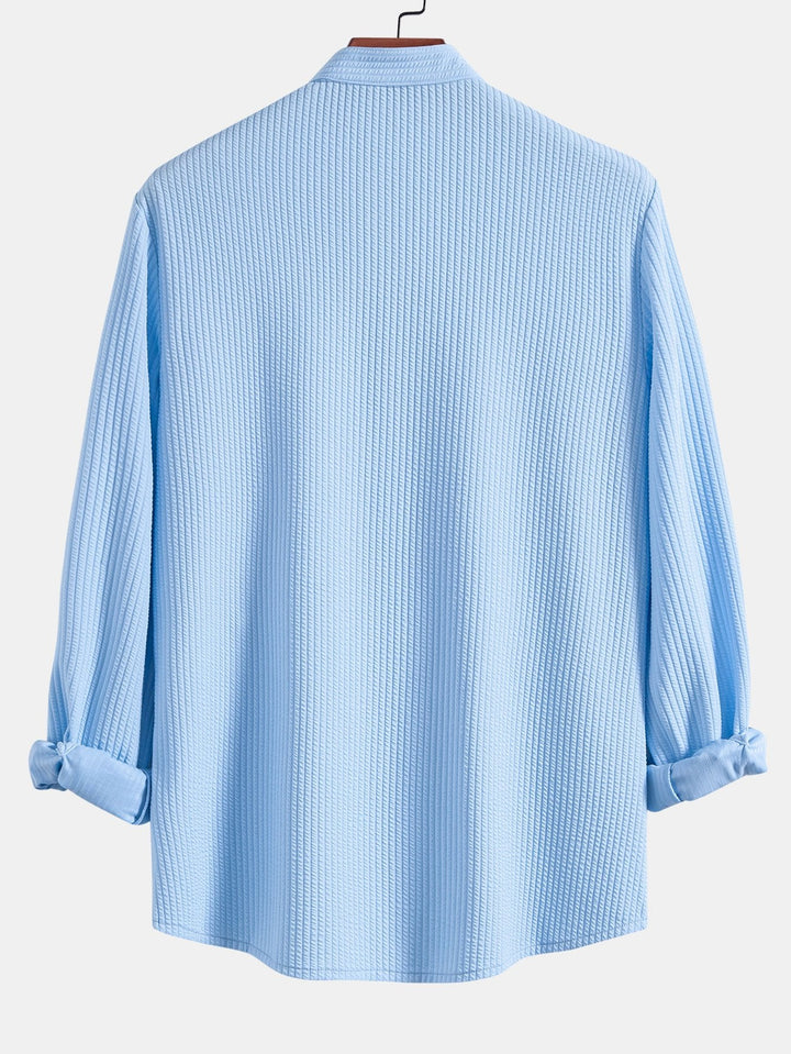 Long Sleeve Muscle Fit Ribbed Stand-Up Collar Shirt