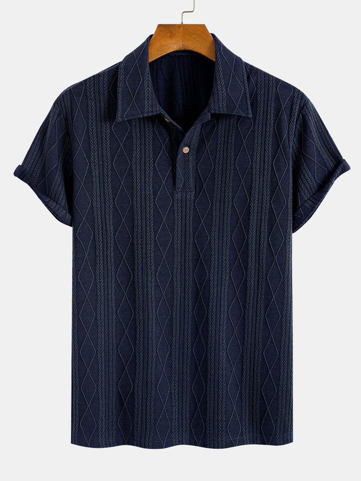 Knitted Geometric Plaid Jacquard Polo