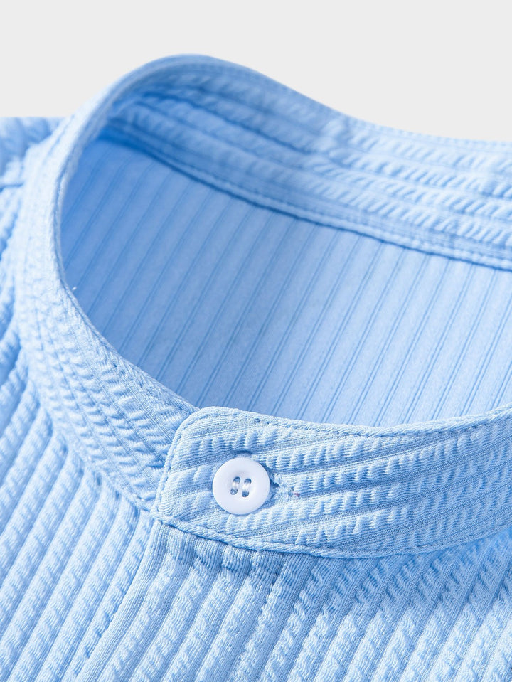 Muscle Fit Ribbed Stand-Up Collar Shirt & Shorts