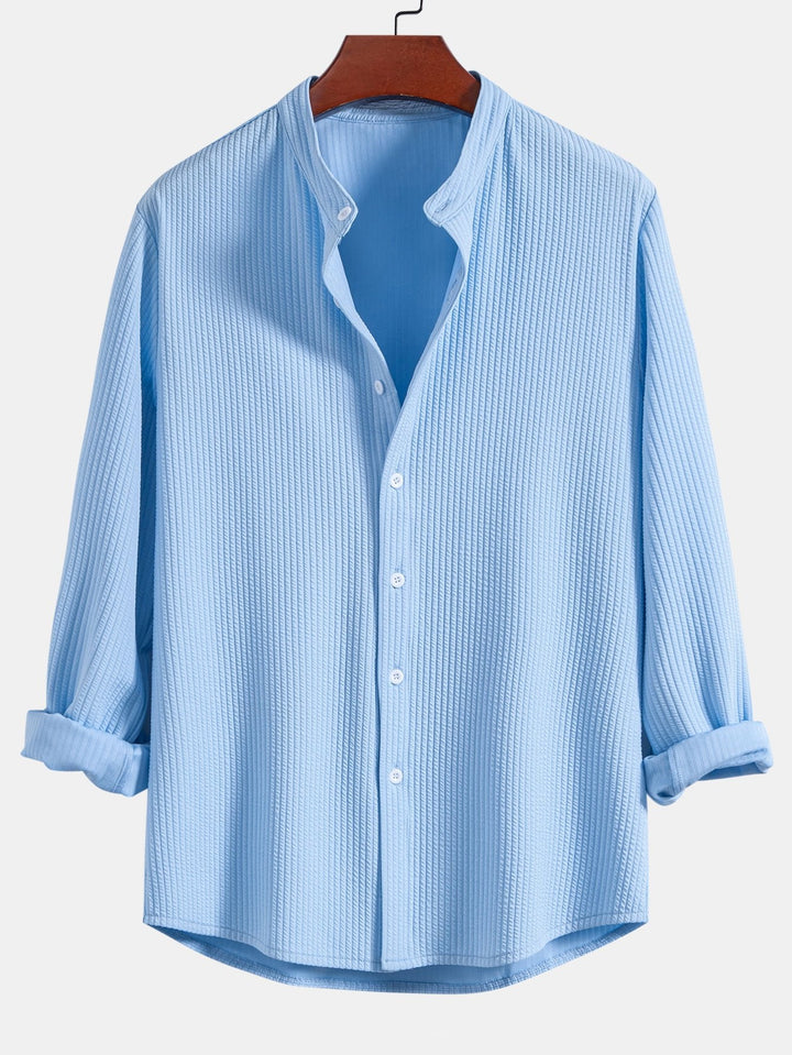 Long Sleeve Muscle Fit Ribbed Stand-Up Collar Shirt