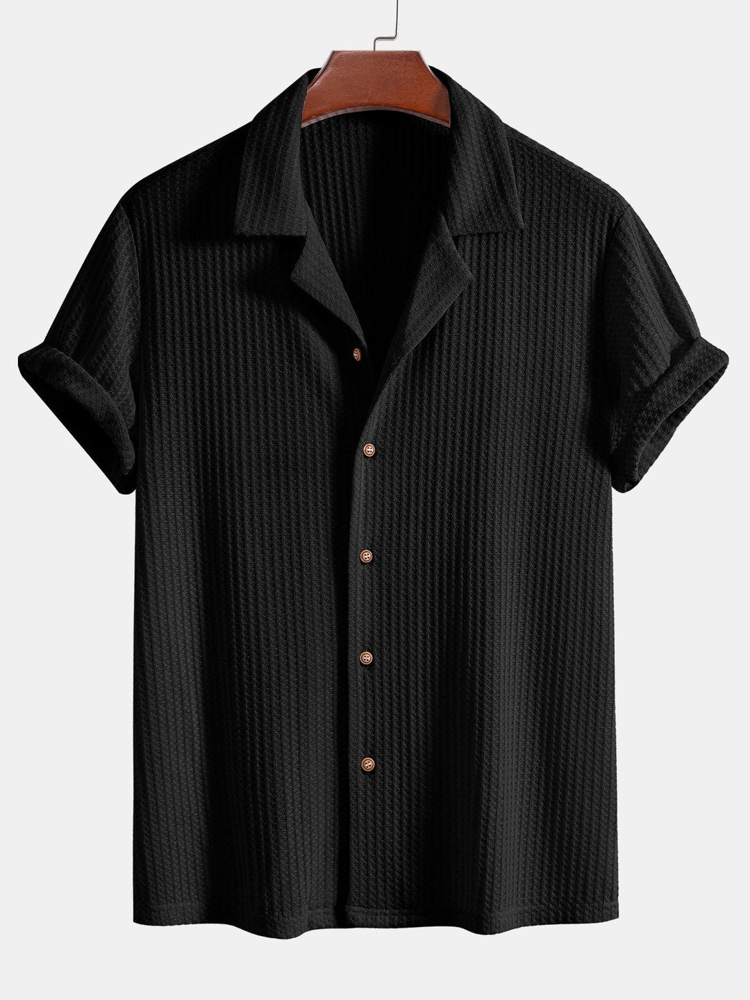 Short Sleeve Knitted Waffle Cuban Shirt & Straight Linen Pants