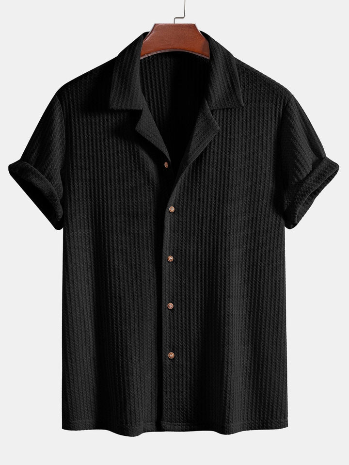 Short Sleeve Knitted Waffle Cuban Shirt & Straight Linen Pants