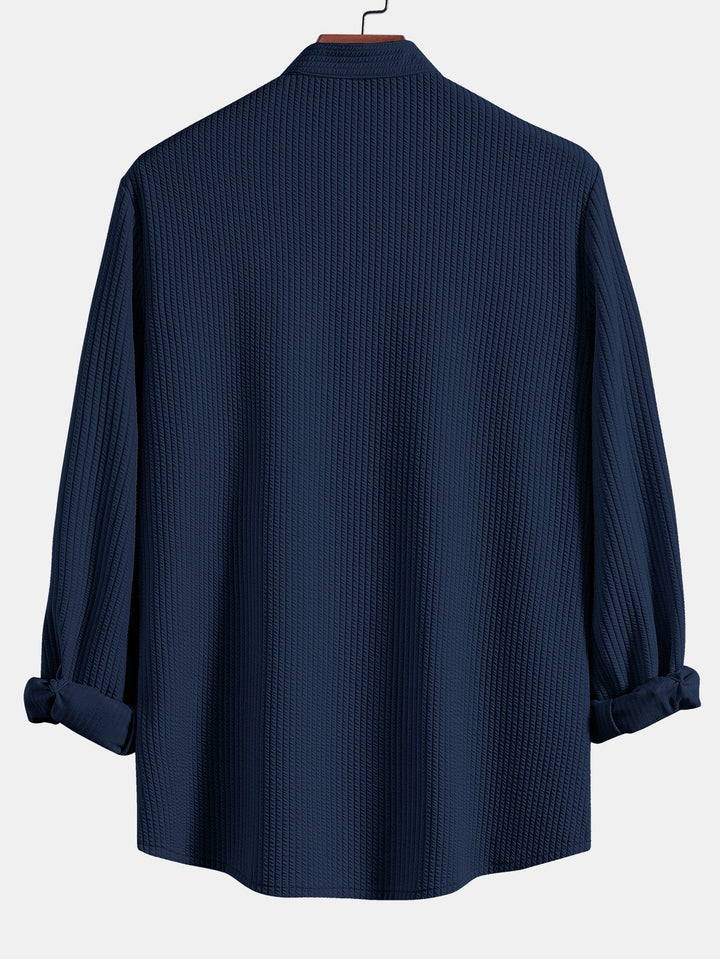 Long Sleeve Muscle Fit Ribbed Stand-Up Collar Shirt