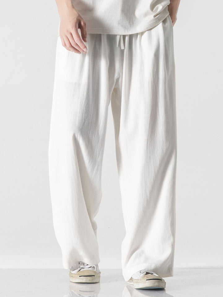 Linen and Cotton Mix Relax Fit Wide Trousers
