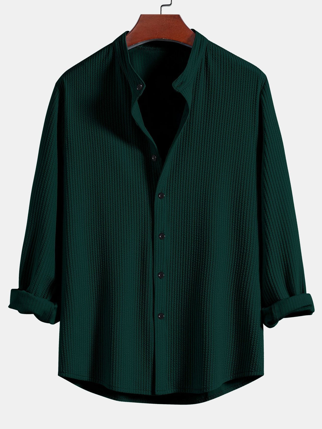Long Sleeve Muscle Fit Ribbed Stand-Up Collar Shirt