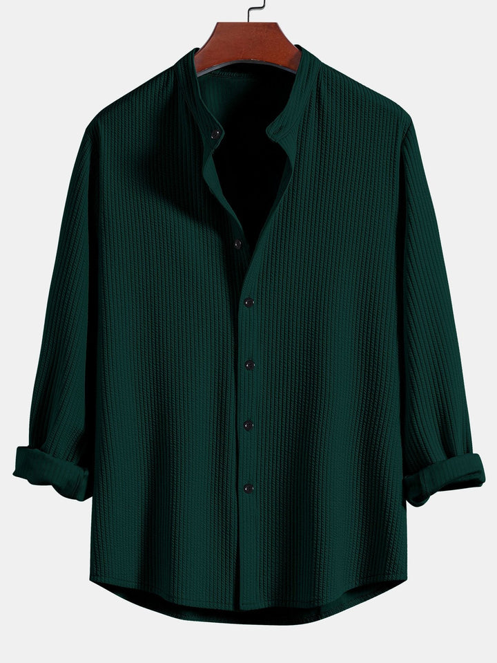Long Sleeve Muscle Fit Ribbed Stand-Up Collar Shirt