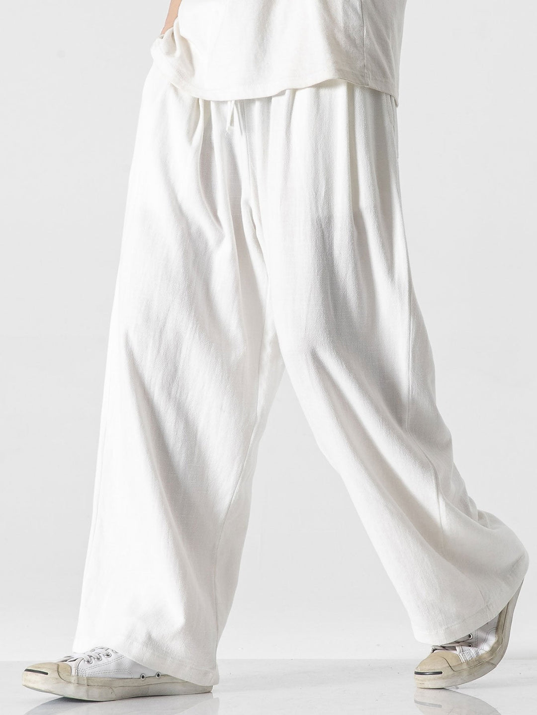 Linen and Cotton Mix Relax Fit Wide Trousers