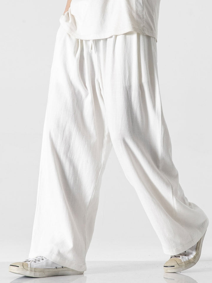 Linen and Cotton Mix Relax Fit Wide Trousers