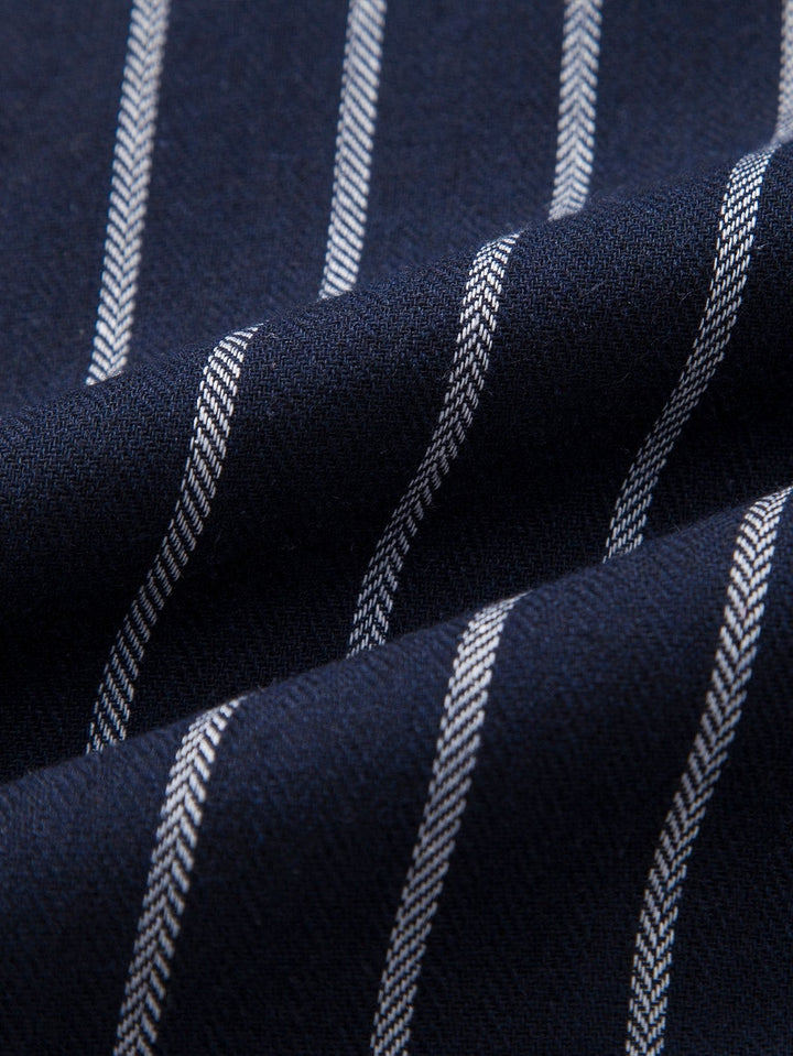 Cotton Blend Striped Button-Down Shirt & Straight Linen Pants