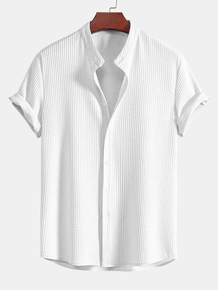 Muscle Fit Ribbed Stand-Up Collar Shirt & Shorts