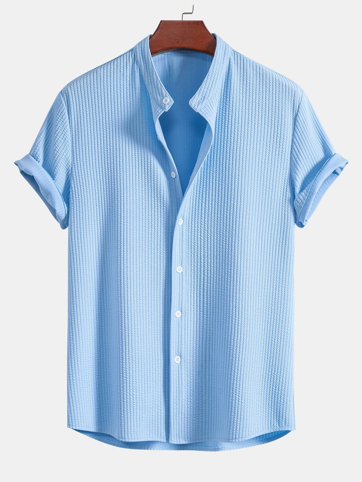 Muscle Fit Ribbed Stand-Up Collar Shirt & Shorts
