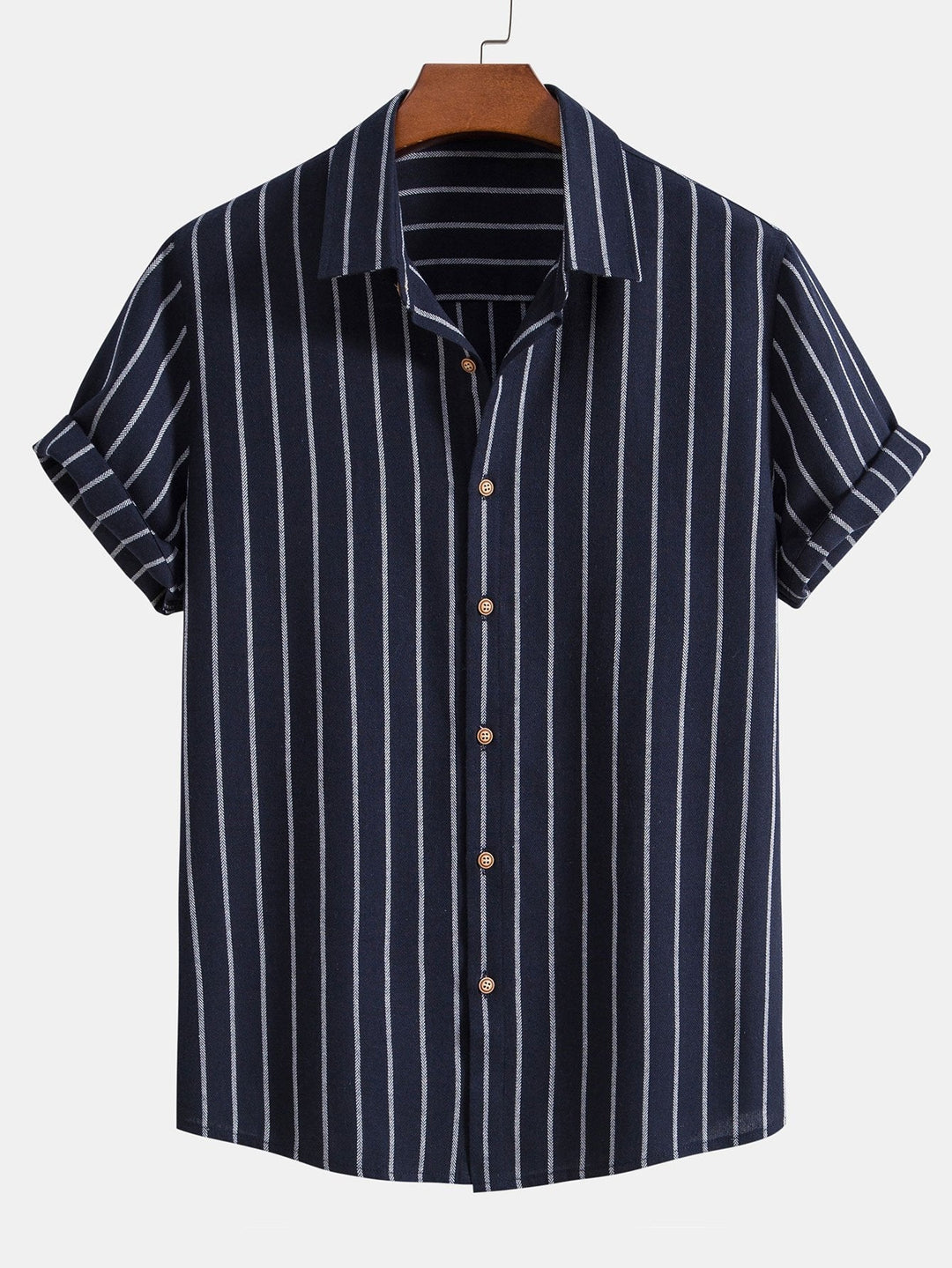 Cotton Blend Striped Button-Down Shirt & Straight Linen Pants