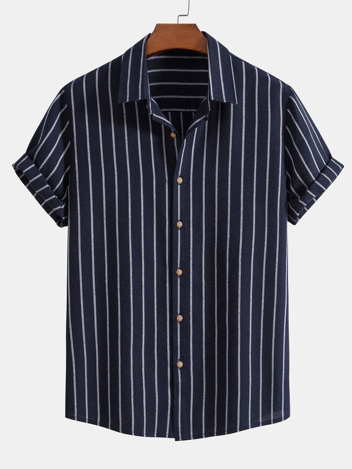 Cotton Blend Striped Button-Down Shirt & Straight Linen Pants