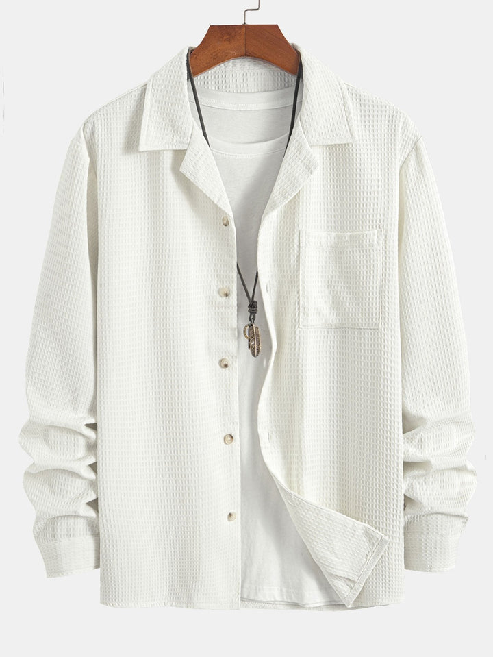 Long Sleeve Waffle Cuban Collar Shirt
