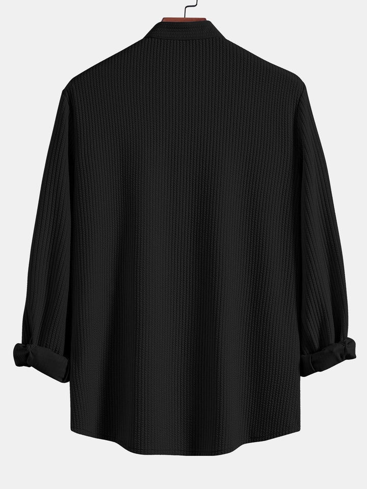 Long Sleeve Muscle Fit Ribbed Stand-Up Collar Shirt