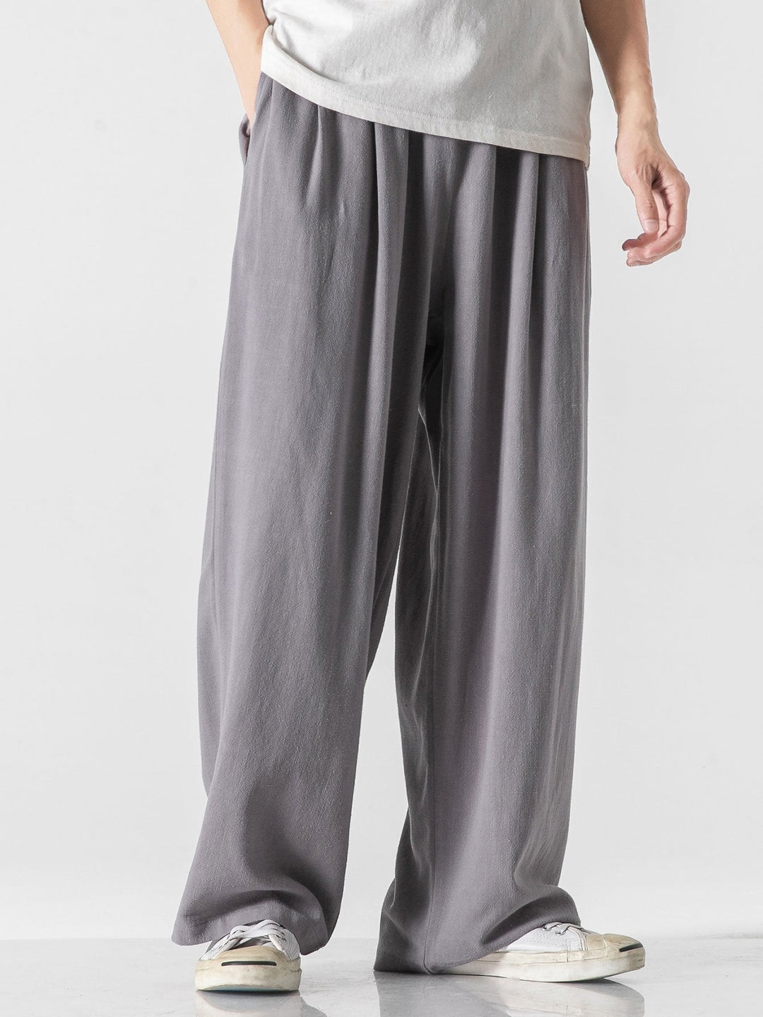 Linen and Cotton Mix Relax Fit Wide Trousers