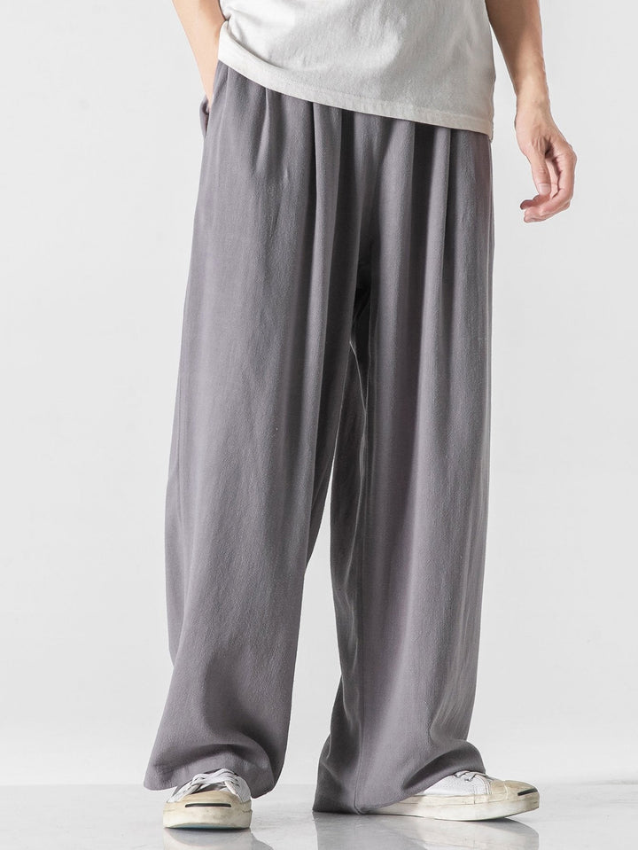 Linen and Cotton Mix Relax Fit Wide Trousers