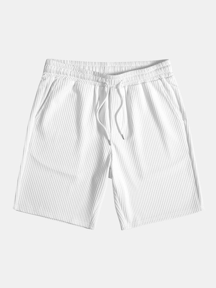 Muscle Fit Ribbed Stand-Up Collar Shirt & Shorts