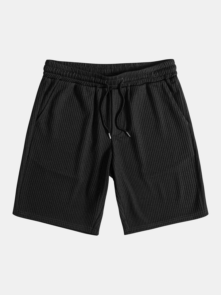 Muscle Fit Ribbed Stand-Up Collar Shirt & Shorts