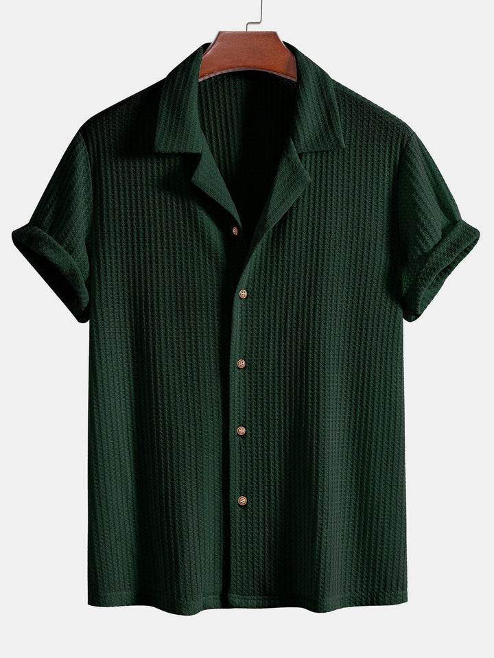 Short Sleeve Knitted Waffle Cuban Shirt & Straight Linen Pants