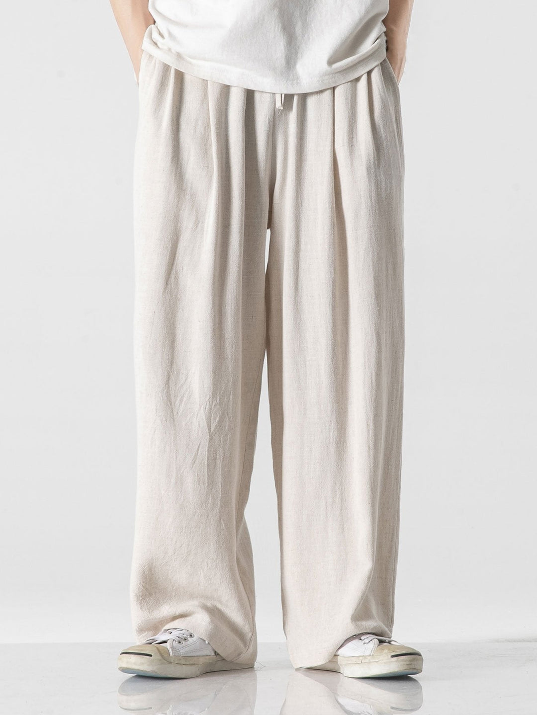 Linen and Cotton Mix Relax Fit Wide Trousers