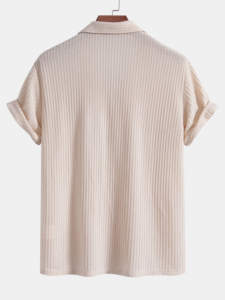 Short Sleeve Knitted Waffle Cuban Shirt & Straight Linen Pants