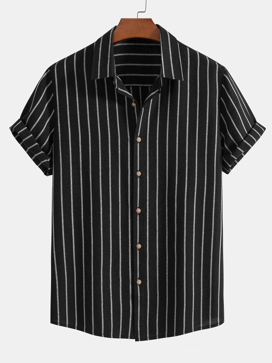 Cotton Blend Striped Button-Down Shirt & Straight Linen Pants