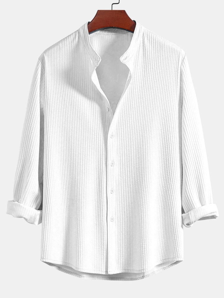 Long Sleeve Muscle Fit Ribbed Stand-Up Collar Shirt