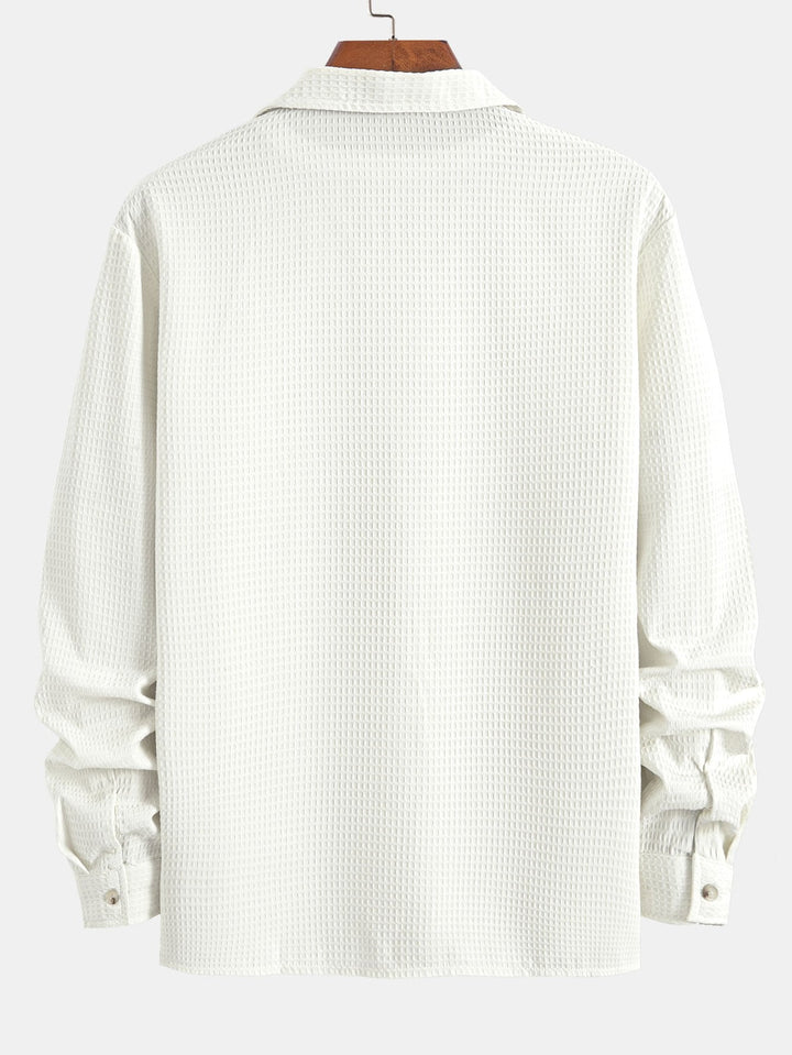 Long Sleeve Waffle Cuban Collar Shirt