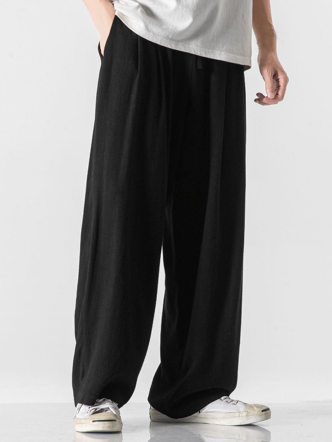 Linen and Cotton Mix Relax Fit Wide Trousers