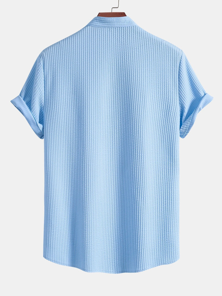 Muscle Fit Ribbed Stand-Up Collar Shirt & Shorts