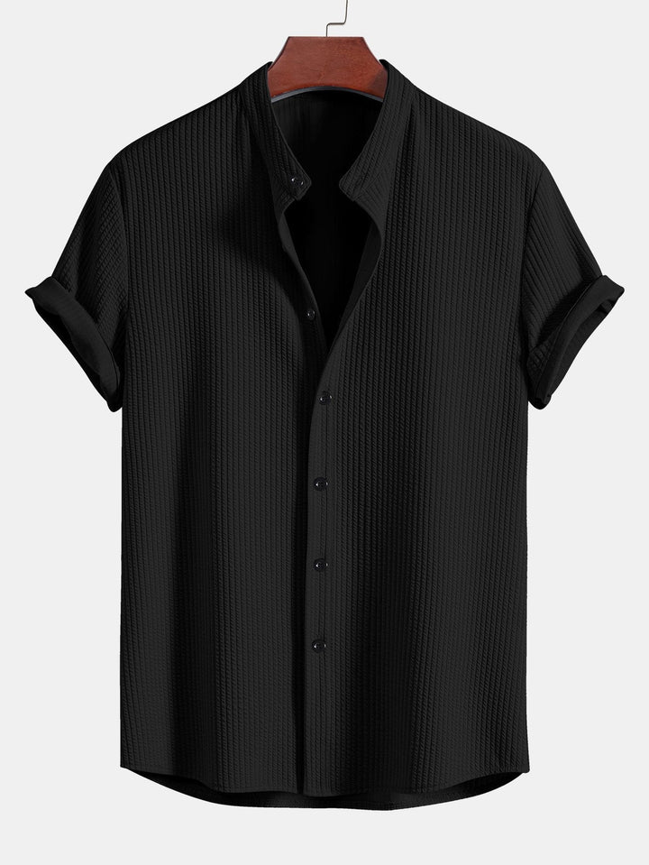 Muscle Fit Ribbed Stand-Up Collar Shirt & Shorts