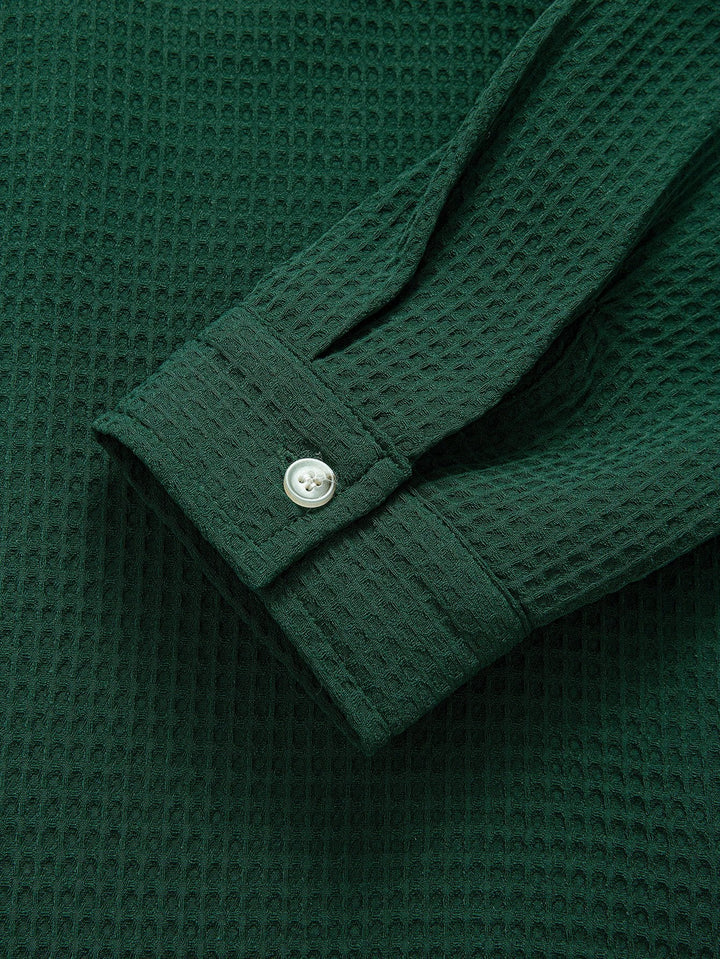 Long Sleeve Waffle Cuban Collar Shirt