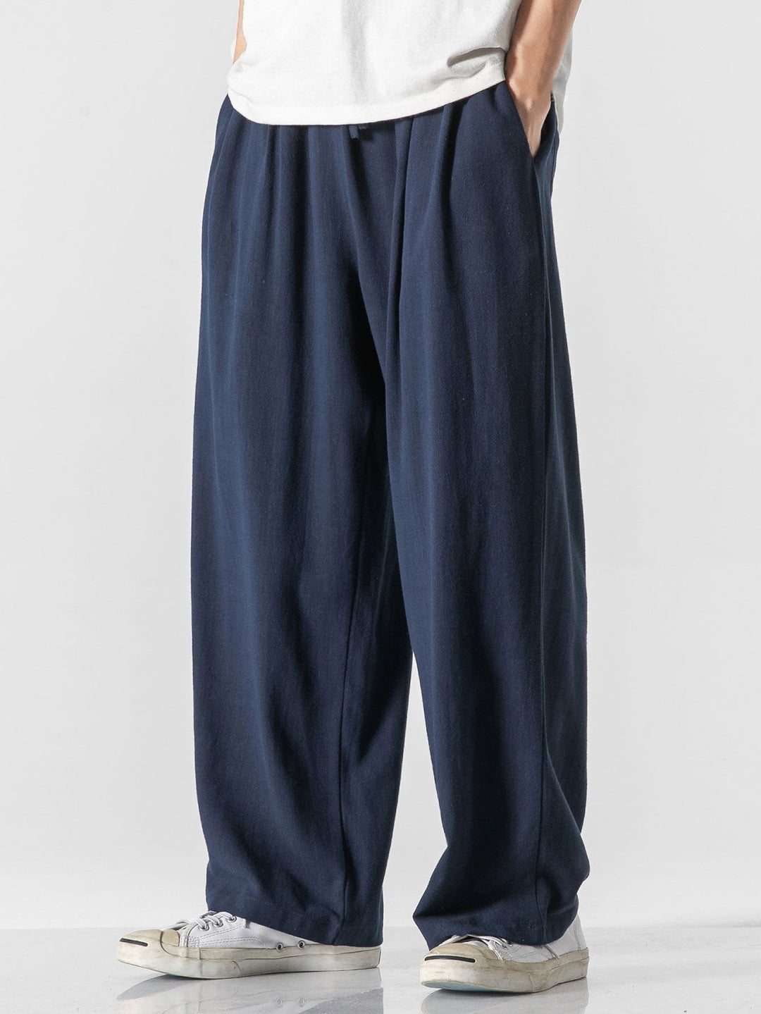 Linen and Cotton Mix Relax Fit Wide Trousers