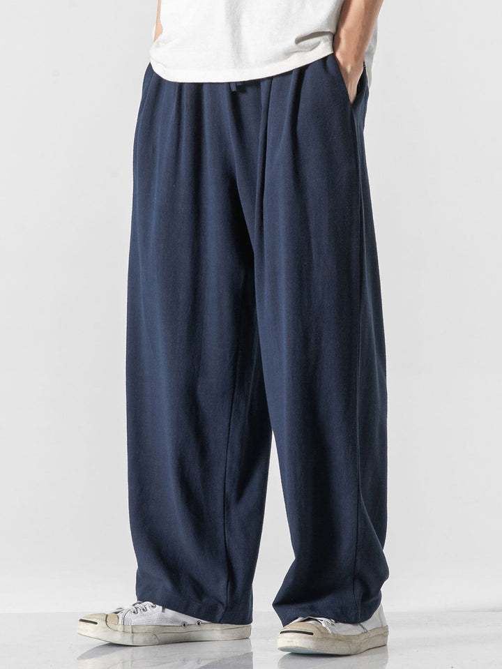 Linen and Cotton Mix Relax Fit Wide Trousers